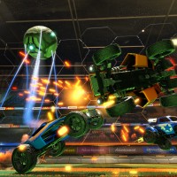 Deux voitures qui se percutent dans Rocket League