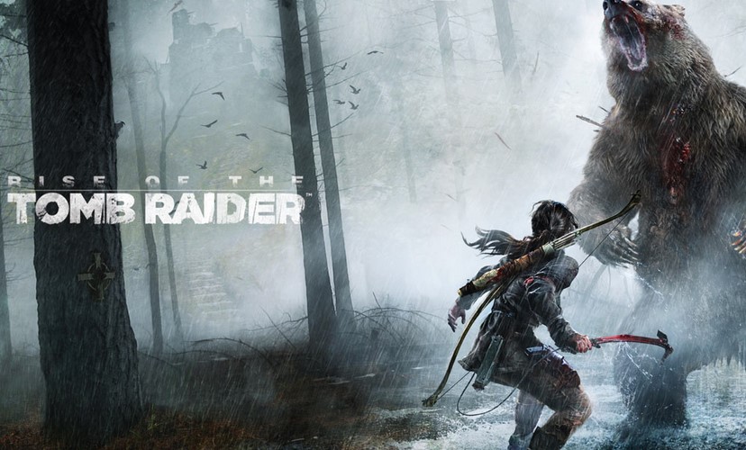 Lara face à un ours dans Rise of the Tomb Raider