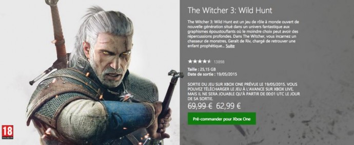 The Witcher 3: Wild Hunt - prétéléchargement et reduction sur Xbox One 