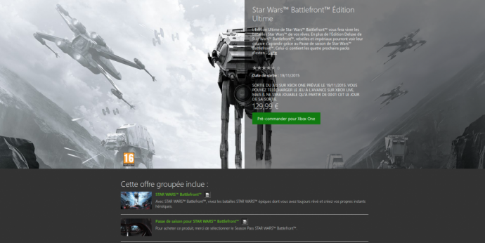 Star Wars Battlefront Deluxe edition sur Xbox One