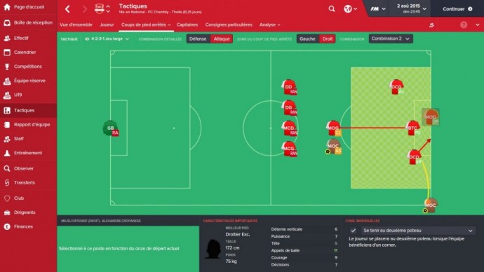 Nouveauté dans Football Manager 2016 : la création des tactiques sur coup de pied arrêté 