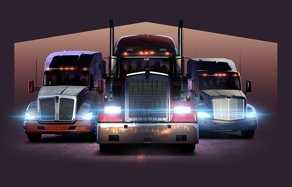 Trois camions dans American Truck Simulator