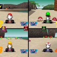 4 joueurs s'affrontent en battle dans Mario Kart 64