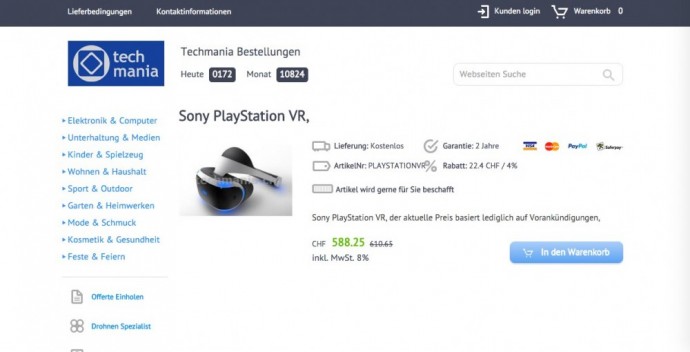 Playstation VR site Suisse