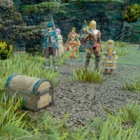 Star Ocean: Integrity and Faithlessness groupe dans les plaines a trouvé un coffre à trésor