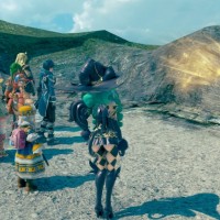 Star Ocean: Integrity and Faithlessness groupe devant un rocher brillant