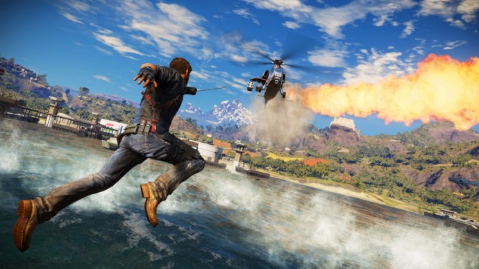 Just Cause 3 Rico face à un hélicoptère