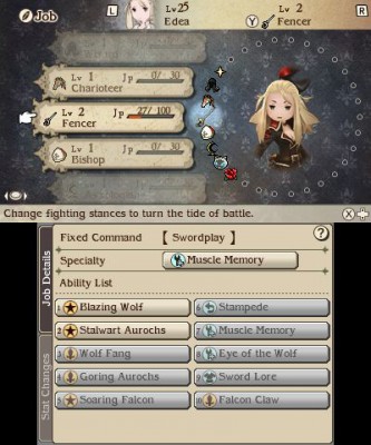 Bravely Second End Layer menu de sélection de classe