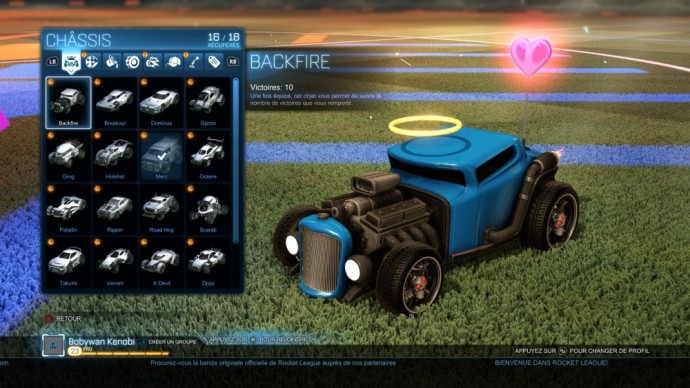 Le menu garage de Rocket League