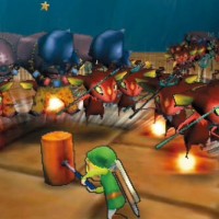 Link face à a une horde d'ennmis dans Hyrule Warriors: Legends