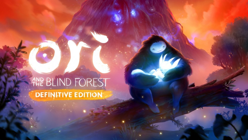 Ori and the Blind Forest Definitive Edition Naru et Ori posés devant un décor féérique avec le logo