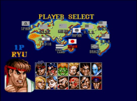 Ecran de sélection des personnages de Street Fighter II' 