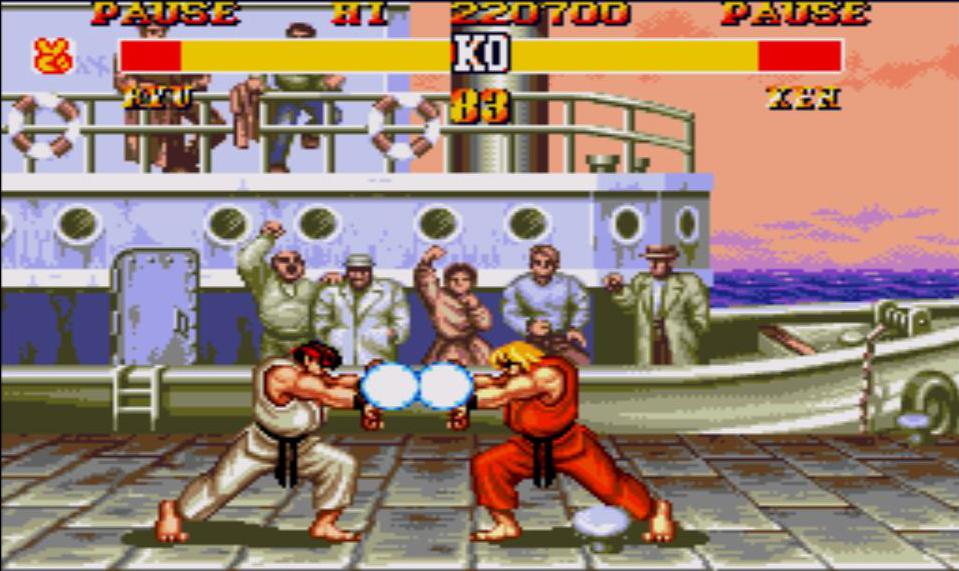 Ryu et Ken font un Hadoken en même temps dans Street Fighter II'