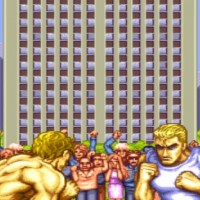 Personnages d'introduction de Street Fighter II' qui vont combattre dans la rue devant un immeuble et une foule en délire