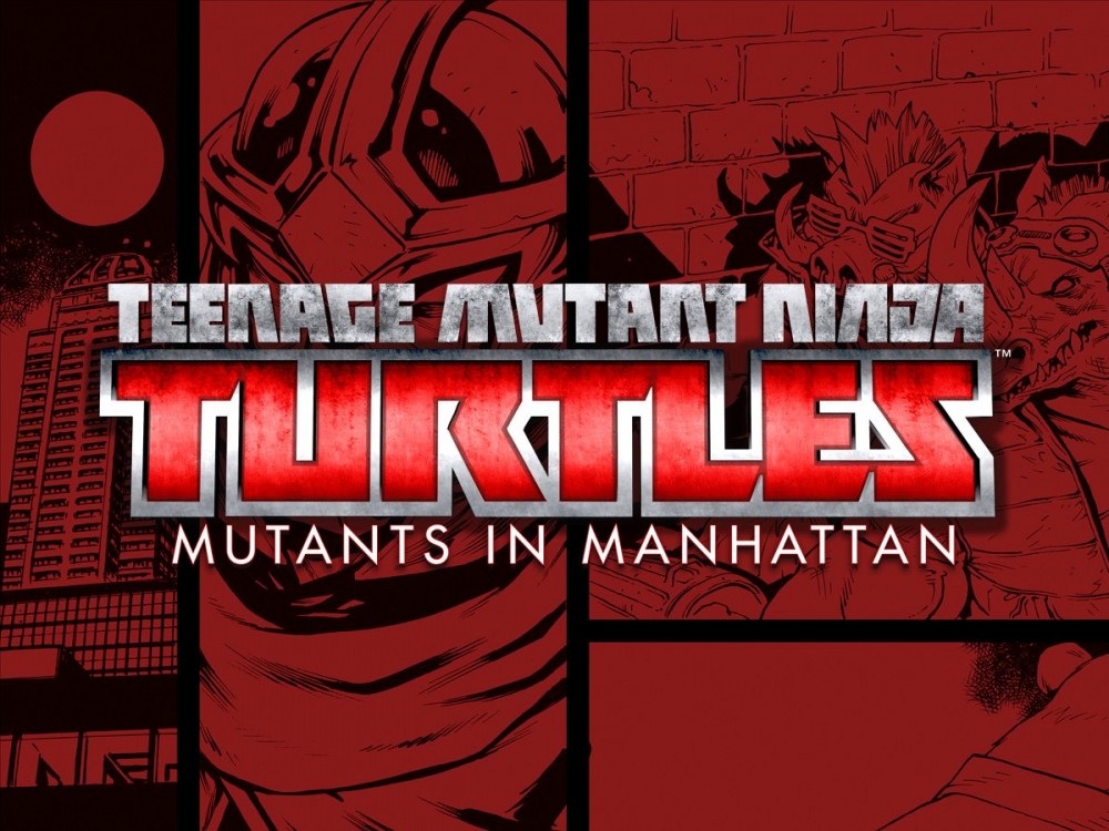 TMNT: Mutants in Manhattan logo sur fond de comic