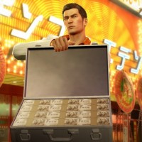 Yakuza 0 Kazuma tient une malette ouverte contenant des tas de billets de banque