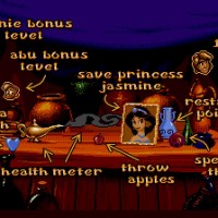 Aladdin écran intermédiaire précisant à quoi correspondent les objets du jeu sur MegaDrive