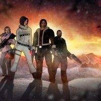 Fear Effect Sedna les héros prennent la pose sur la neige