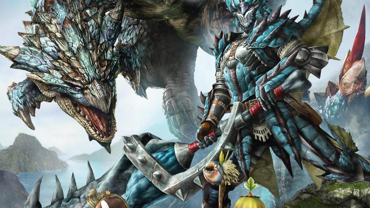 Monster Hunter Generations guerrier qui pose devant un monstre geant