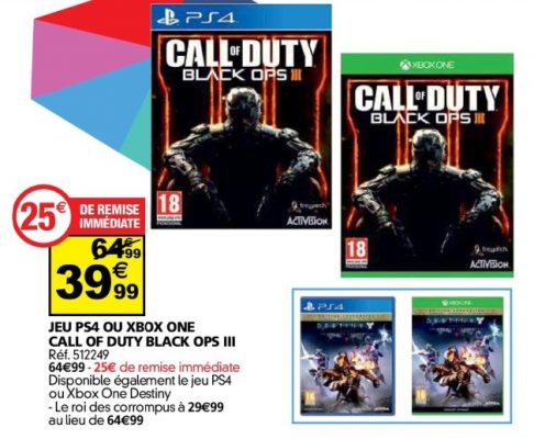 Bon Plan auchan pour la promo sur call of duty black ops 3 et Destiny édition légendaire