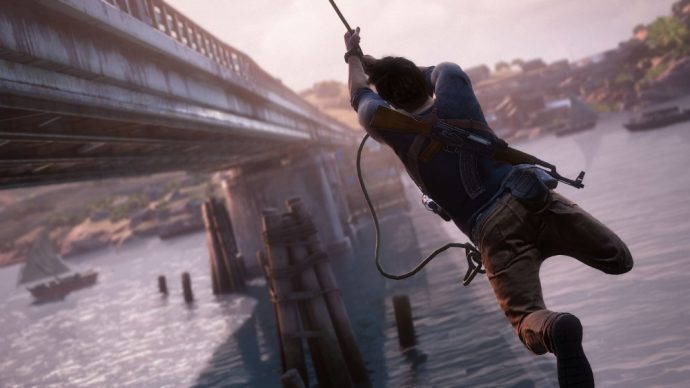 Nathan Drake à l'assaut d'un train dans Uncharted 4