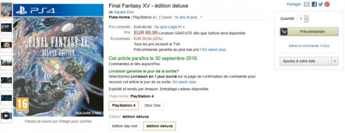 Bon Plan Final Fantasy XV Deluxe