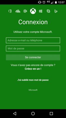 Login appli mobile Xbox