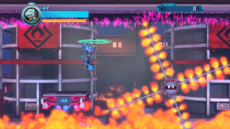 Mighty No.9 usine avec sol en feu