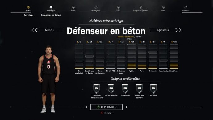 Choix de l'archétype du joueur dans NBA 2K17