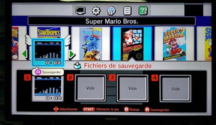 Menu et sauvegarde de la NES Mini