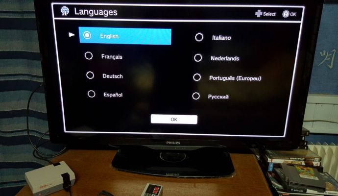 Menu des langes de la NES Mini