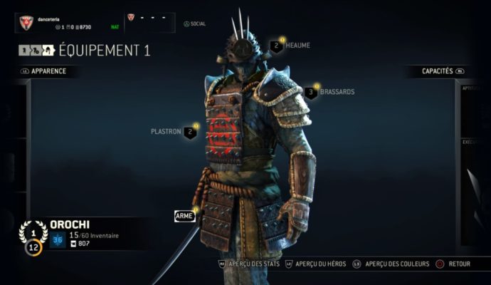 Test For Honor - Orochi amélioration équipement