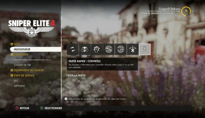 menu multijoueur de Sniper Elite 4