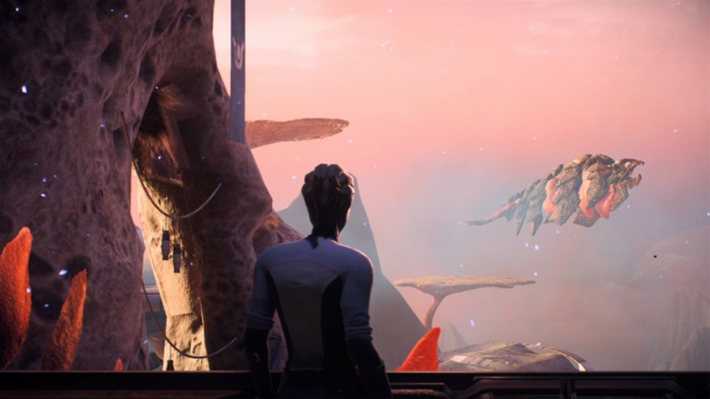 Une Asari regarde les modifications environnementales d'Havarl, planète sur laquelle vous pouvez vous rendre dans Mass Effect: Andromeda.