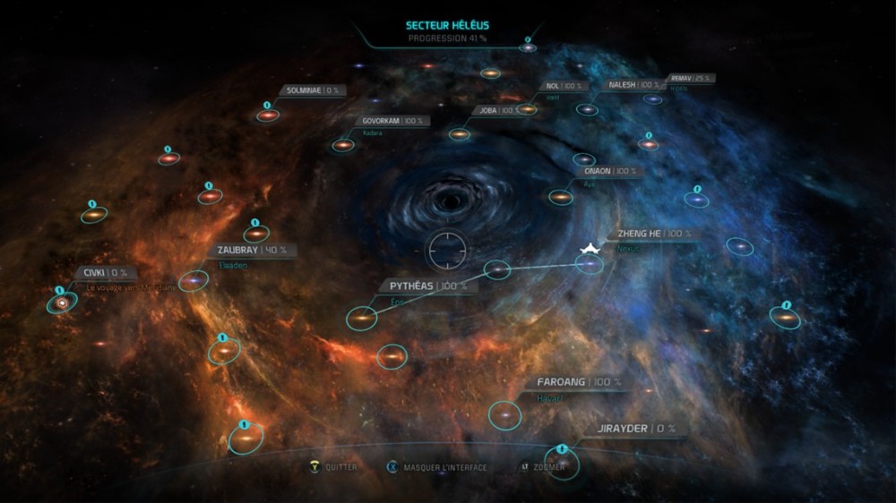 La carte de la région Héléus dans Mass Effect: Andromeda.