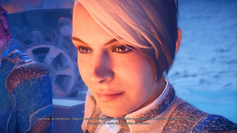 Cora sourit lorsqu'on lui annonce la perte de l'Arche Asari, dans laquelle se trouve des proches avec qui elle a combattu et grandit dans Mass Effect Andromeda.