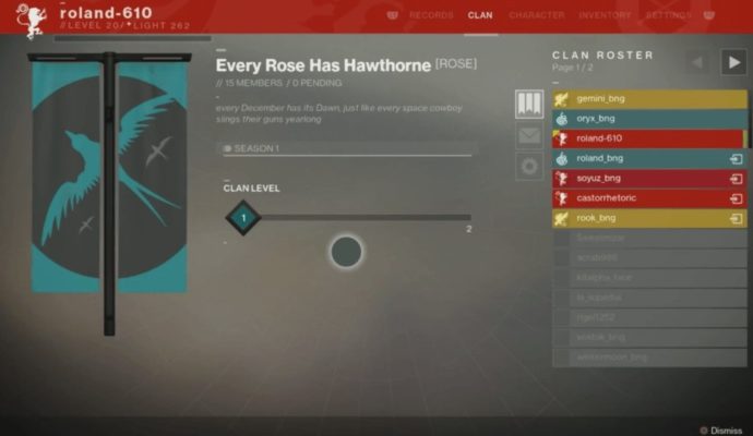 Destiny 2 Gameplay Menu Clan