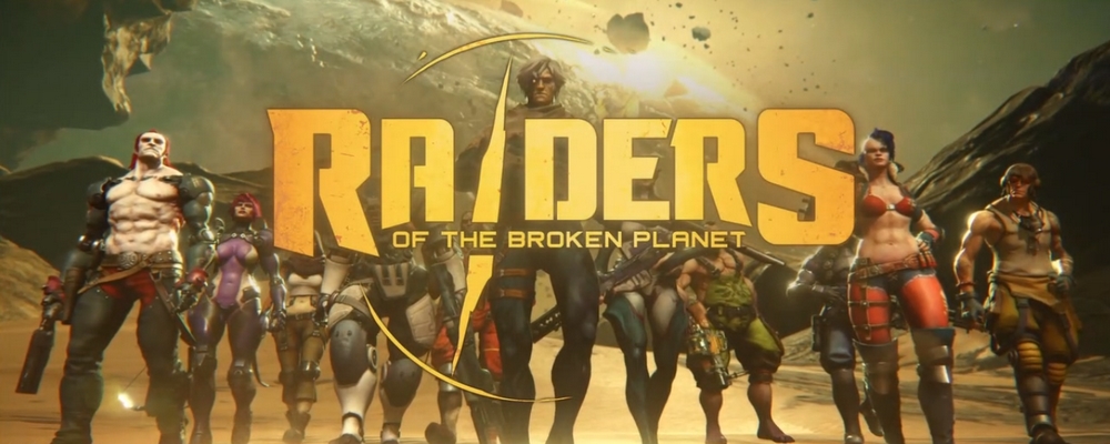 une image officielle de Raiders of the Broken Planet, montrant les protagonistes du jeu.