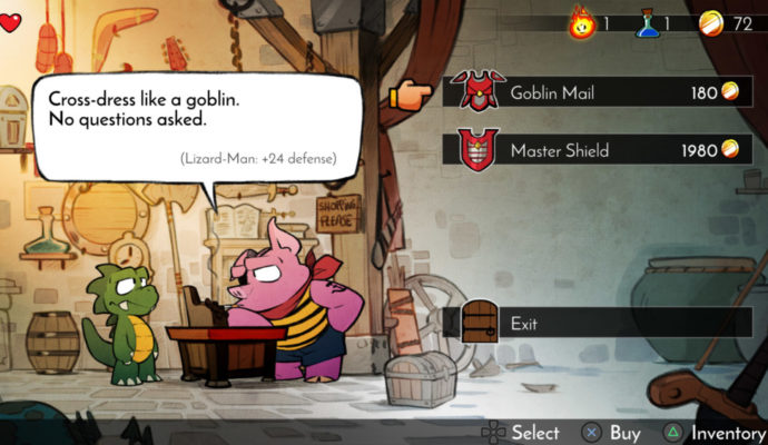 Wonder Boy: The Dragon's Trap faire ses course dans un magasin cochon