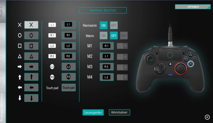 Interface de personalisation de la manette Nacon Revolution Pro Controller