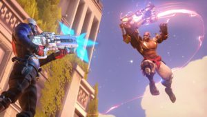 Doomfist en l'air, pour frapper Soldat:76 sur Overwatch