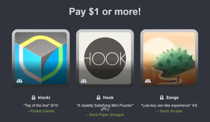 Humble Mobile Bundle: Puzzles 1e palier : Hook + Klocki + Zenge