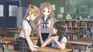 Blue Reflection Hinako Yuzu et Lime en classe