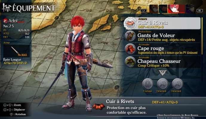 Test Ys VIII: Lacrimosa of Dana - Equipement Adol