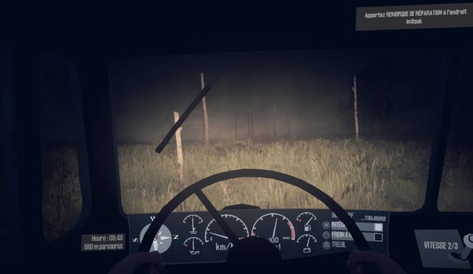 Test Spintires: MudRunner - Vue cockpit de nuit