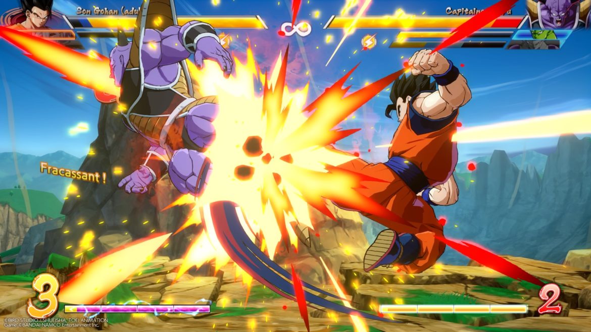 Dragon Ball FighterZ Gohan qui brutalise Ginyu