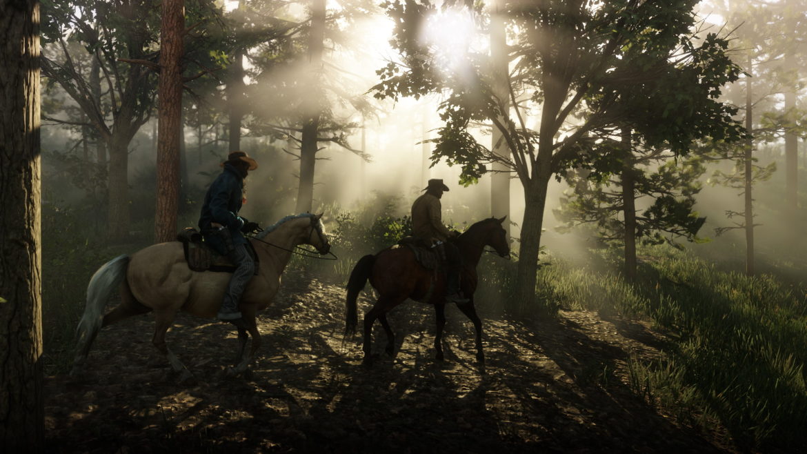 Red Dead Redemption II chevauchée dans les bois