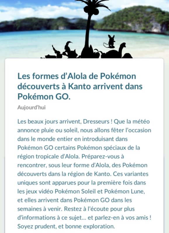 Pokémon GO - annonce Alolah en jeu