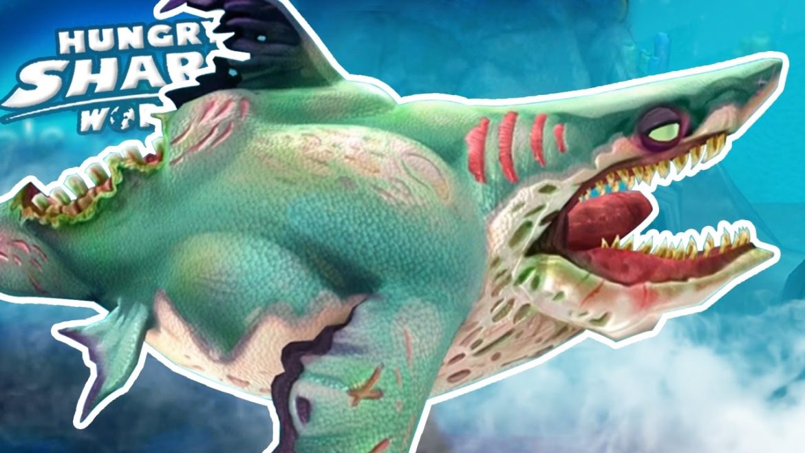 Hungry Shark World logo requin zombie