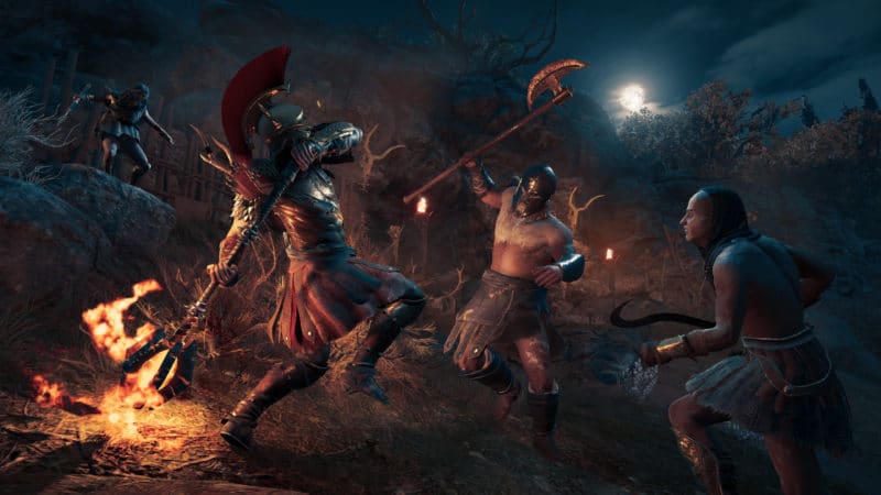 Assassin's Creed Odyssey bataille feu combattants